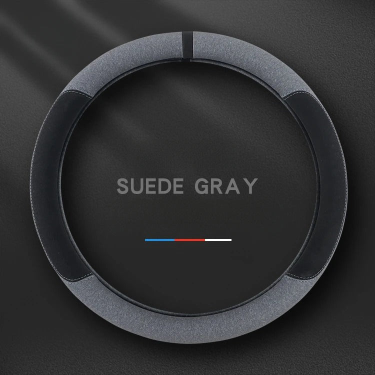 Suede Steering Wheel Cover – Universal Fit 38cm, Non-Slip & Breathable Design - Delicate Leather  