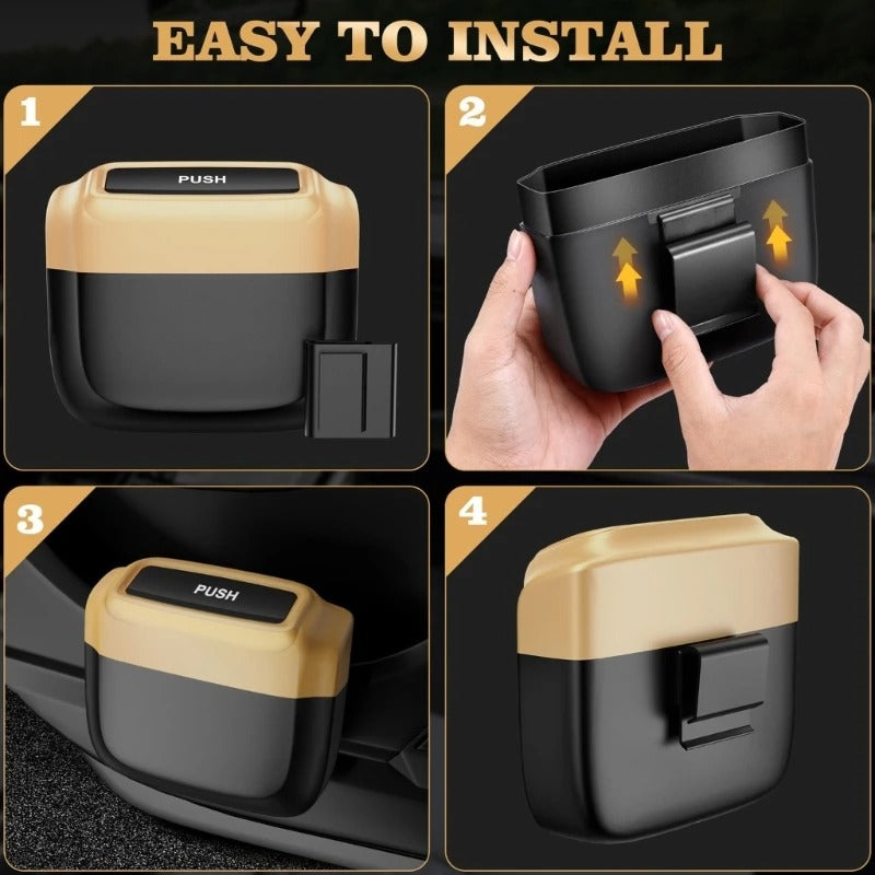 Premium Plastic Pressing Car Trash Bin – Waterproof & Leakproof ABS Storage Bucket, Fine Craftsmanship, Durable Interior Organizer - Delicate Leather  