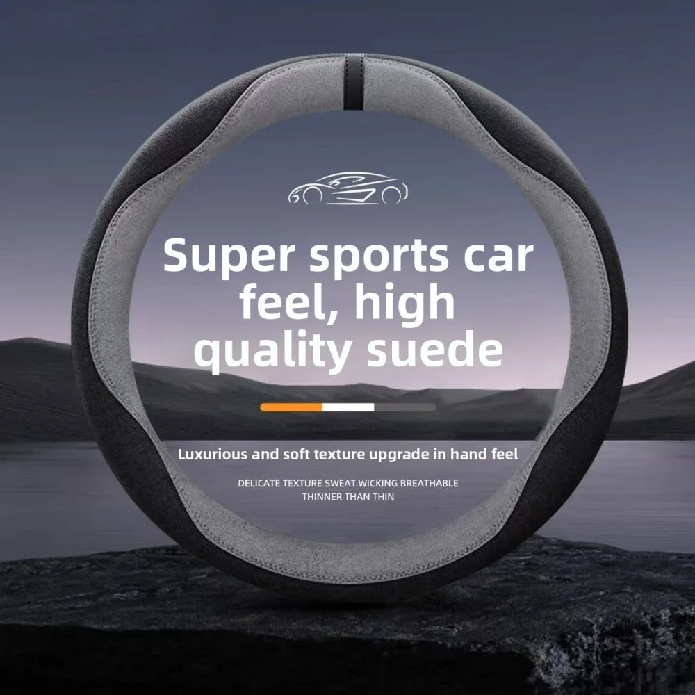 Universal Suede Leather Steering Wheel Cover 37-38cm – Breathable Non-Slip Car Steering Wheel Protector - Delicate Leather