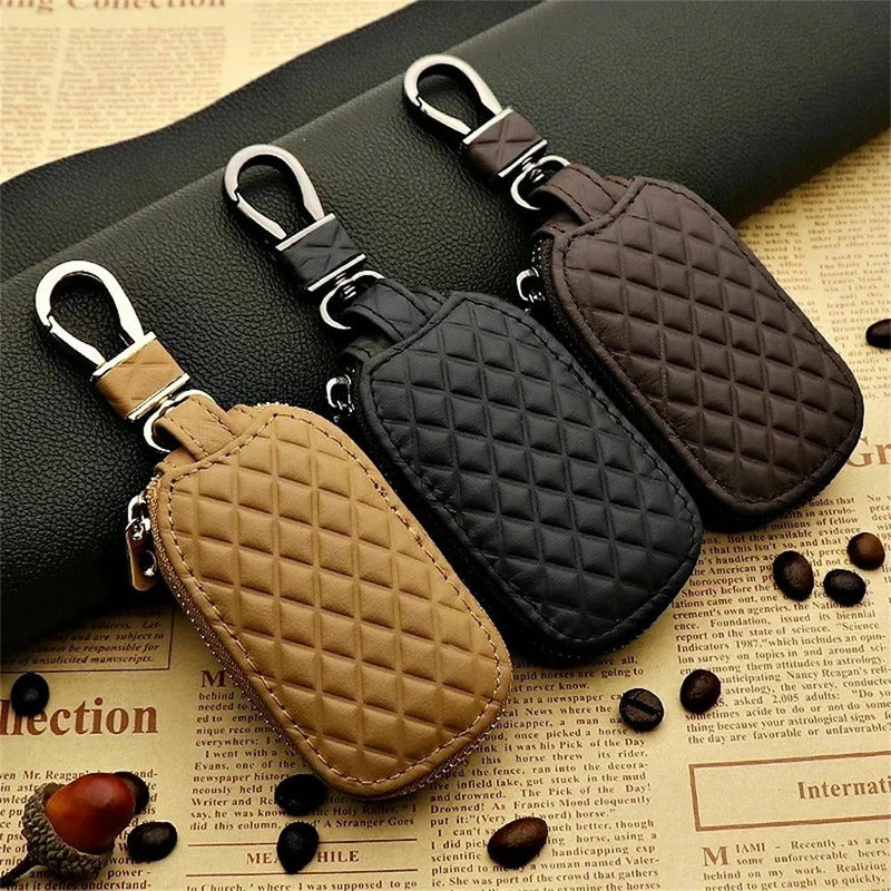 PU Leather Car Key Case with Built-in Buckle – Universal Anti-Scratch Key Holder and Organizer for Men and Women - Delicate Leather  