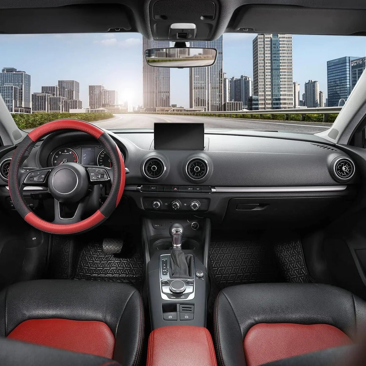 Microfiber Leather Steering Wheel Cover – Universal 38 cm Non-Slip Grip - Delicate Leather