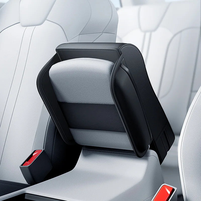 Car Armrest Height Pad with Tissue Holder – Universal Center Console Armrest Cushion - Delicate Leather  