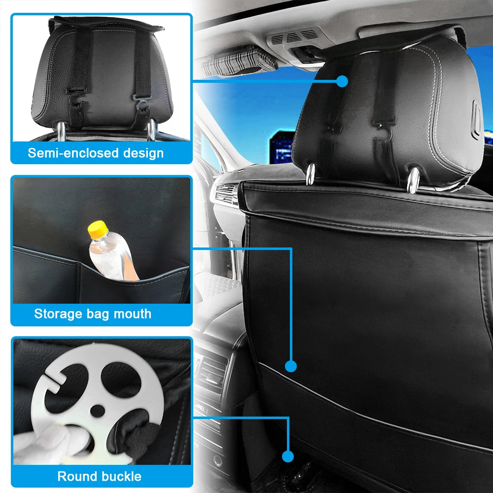 PU Leather Car Seat Covers for Five Seats – Black & White Waterproof Cushions with Headrest and Lumbar Support 14