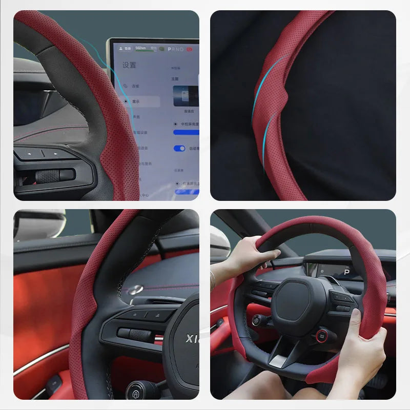 Ultra-Thin Nappa Leather Steering Wheel Cover with Breathable Strap Holes Non-Slip Universal Fit - Delicate Leather  