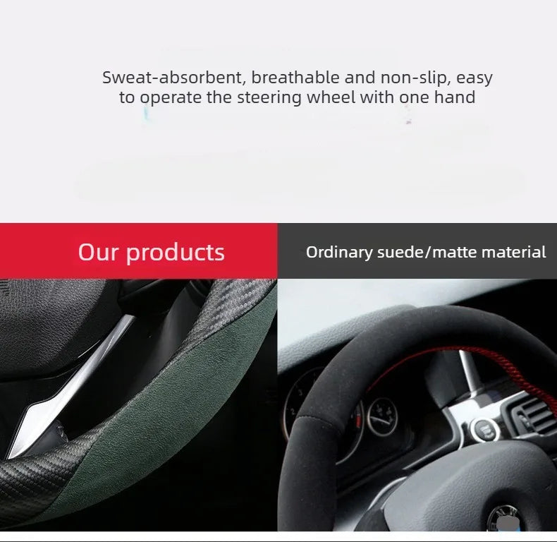 Carbon Fiber Style Steering Wheel Cover – Anti-Slip Universal Grip Interior Accessory - Delicate Leather  