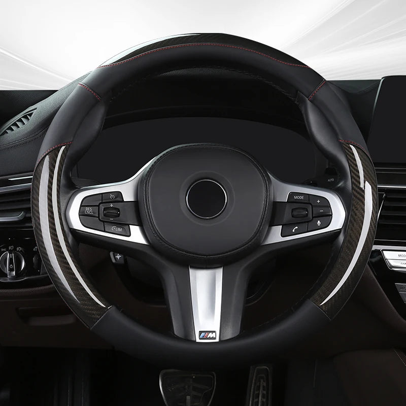 Carbon Fiber Leather Steering Wheel Cover – Wear-Resistant, Comfortable & Breathable, All-Season - Delicate Leather  