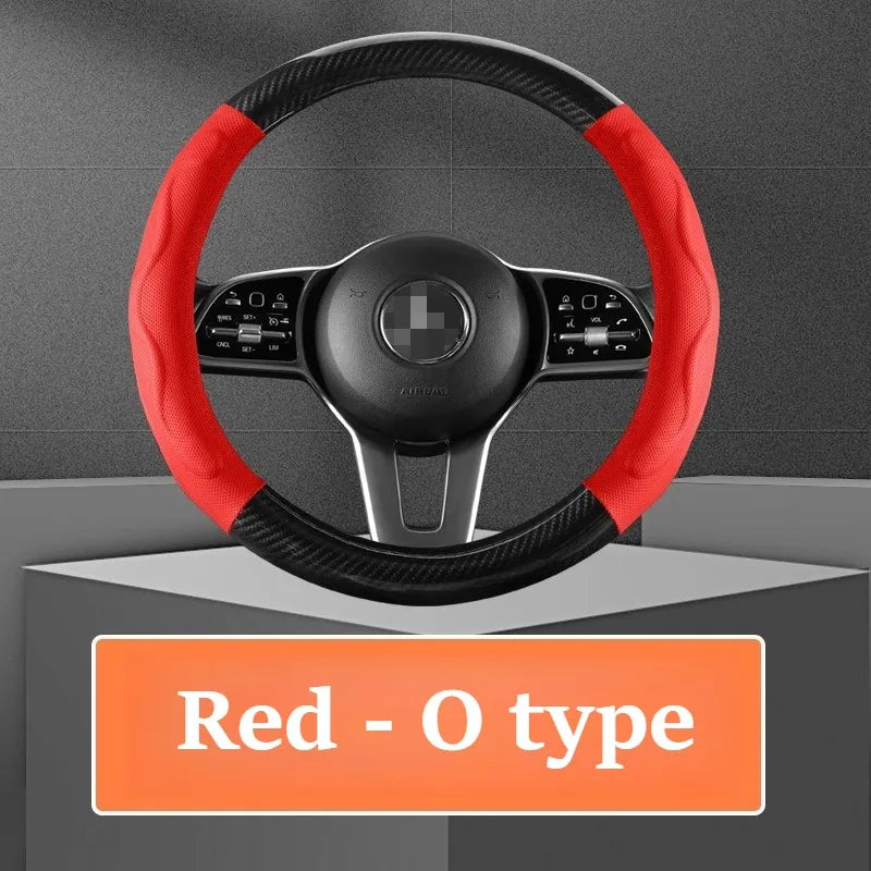 Leather Car Steering Wheel Cover, Fine Skin Texture, Comfortable Grip, Wear-Resistant, All-Season, Universal Fit