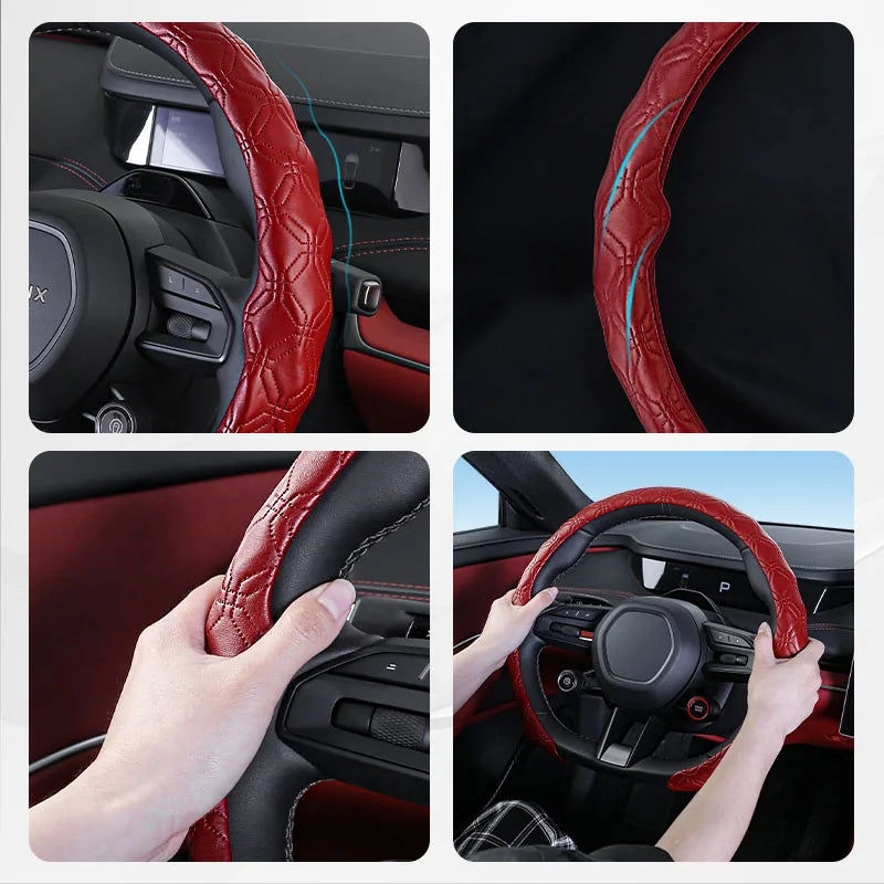 5D Diamond Steering Wheel Cover – Breathable Ultra-Thin Anti-Slip Universal Fit - Delicate Leather  