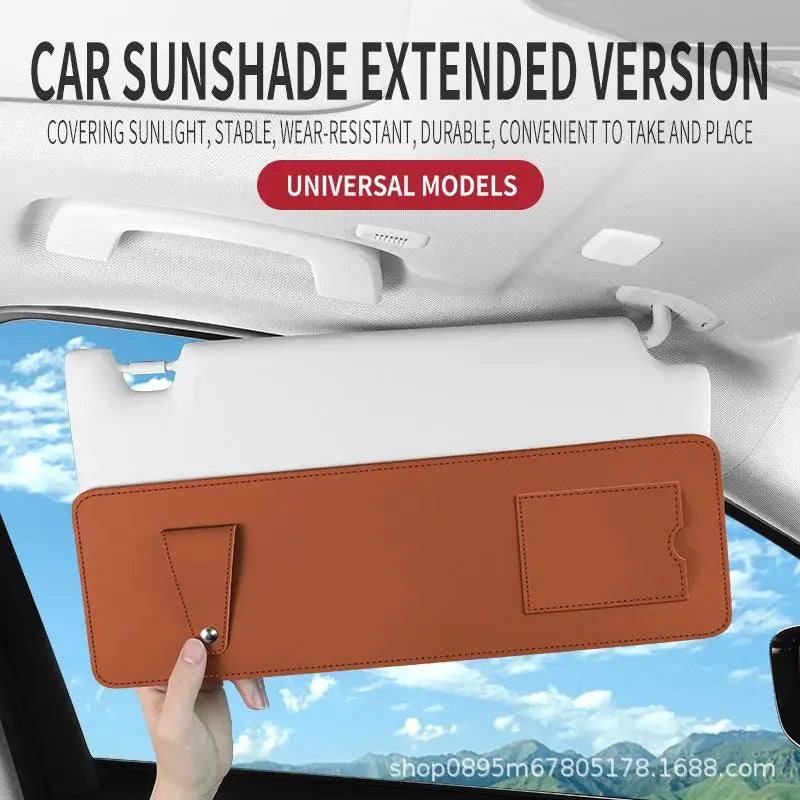 Car Sun Visor Extender – Adjustable Sunshade Extension Board for Front and Side Window Coverage - Delicate Leather  