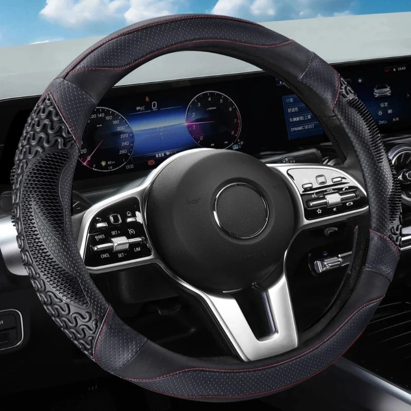 PU Leather Steering Wheel Cover 38cm – Universal Non-Slip O/D Type Breathable Car Steering Protector - Delicate Leather  