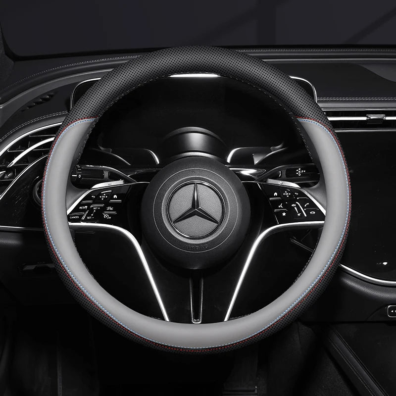 Leather Steering Wheel Cover – Anti-Slip 38cm Universal Luxury Style Interior Accessory - Delicate Leather  