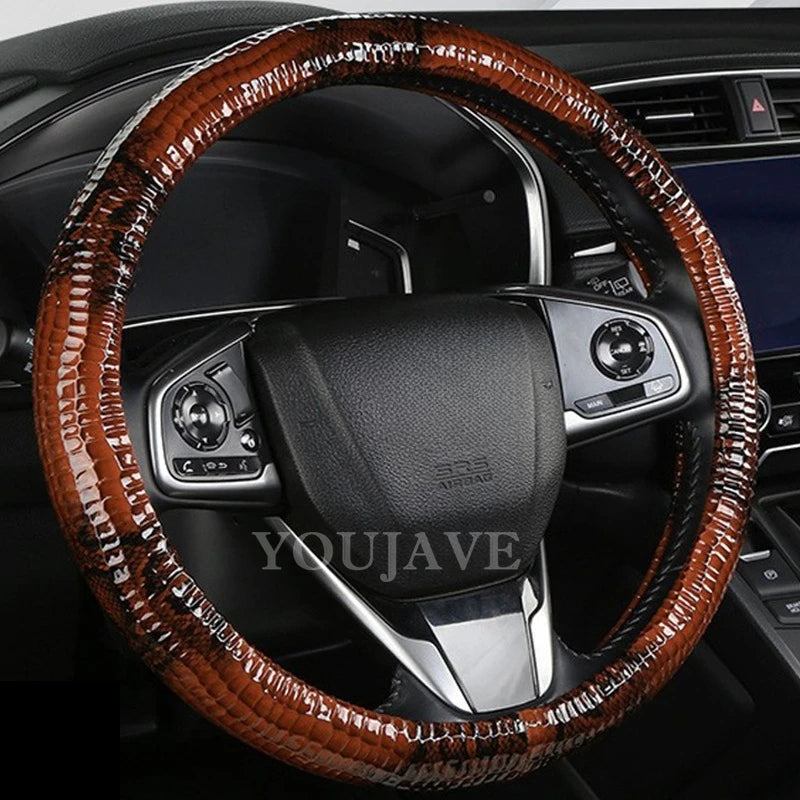 3D Crocodile Texture PU Leather Steering Wheel Cover – Universal 38CM, Anti-Slip, All-Season - Delicate Leather  