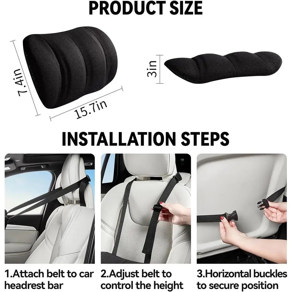 Memory Foam Car Lumbar Cushion – Ergonomic Seat Back Pillow for Vehicle Seats - Delicate Leather  