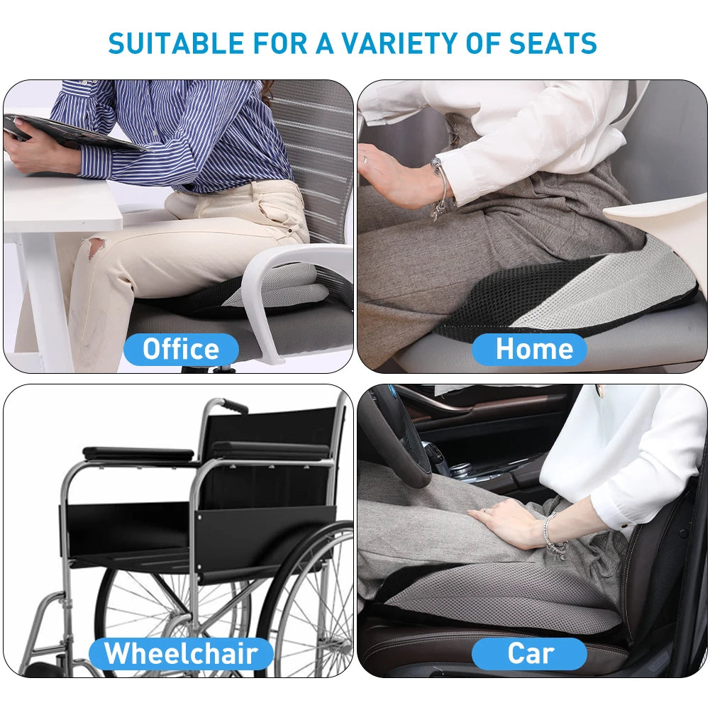 Ergonomic Memory Foam Seat Cushion – Contoured Chair Pad for Office & Car - Delicate Leather  