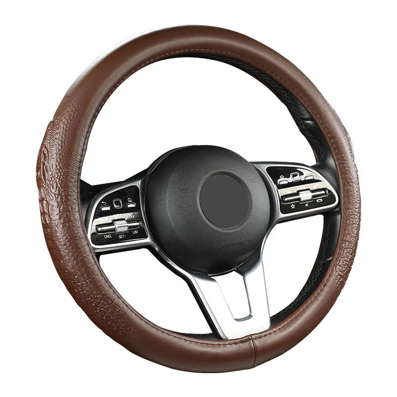Crocodile Grain Leather Steering Wheel Cover – Universal D-Type Textured Grip Cover - Delicate Leather  