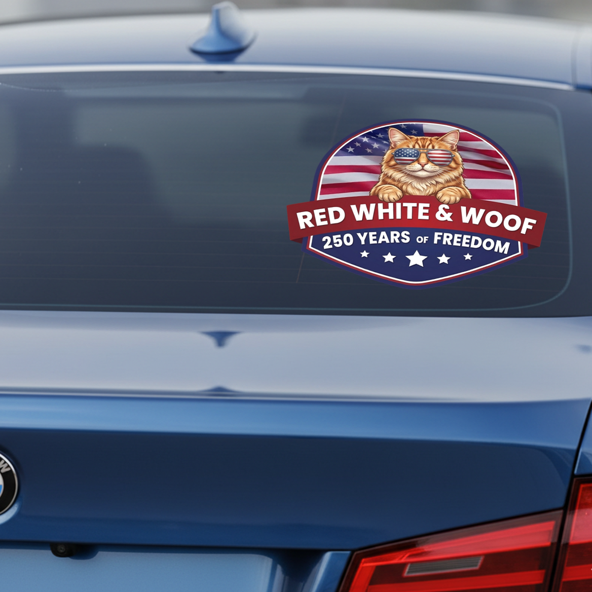 Red White & Woof 250 Years of Freedom Decal – Patriotic Pet Theme Sticker 02 - Delicate Leather  