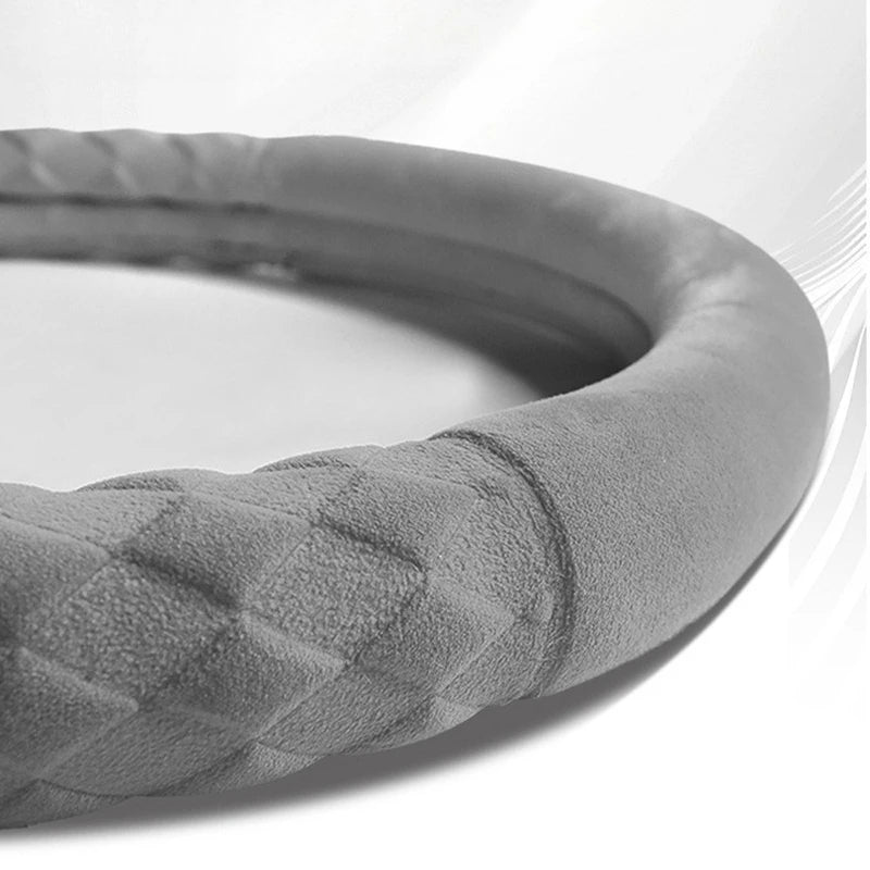 Soft Suede Steering Wheel Cover – Universal 38cm Winter Warm Non-Slip Car Handle Wrap Interior Accessories - Delicate Leather  