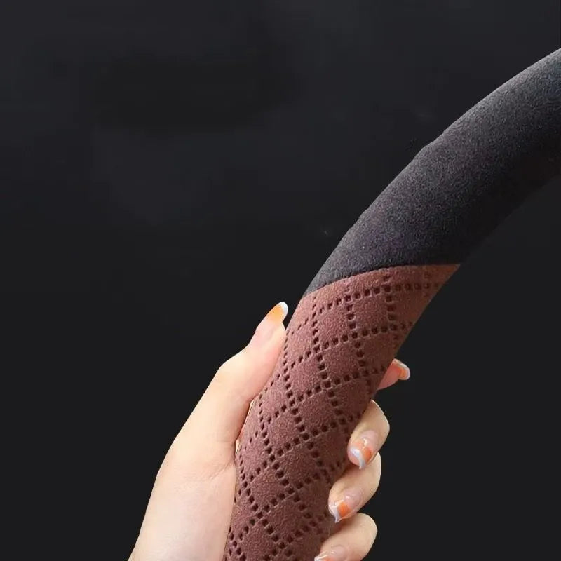 Suede Steering Wheel Cover – Universal 38cm Non-Slip Breathable Grip for Cars and SUVs - Delicate Leather  