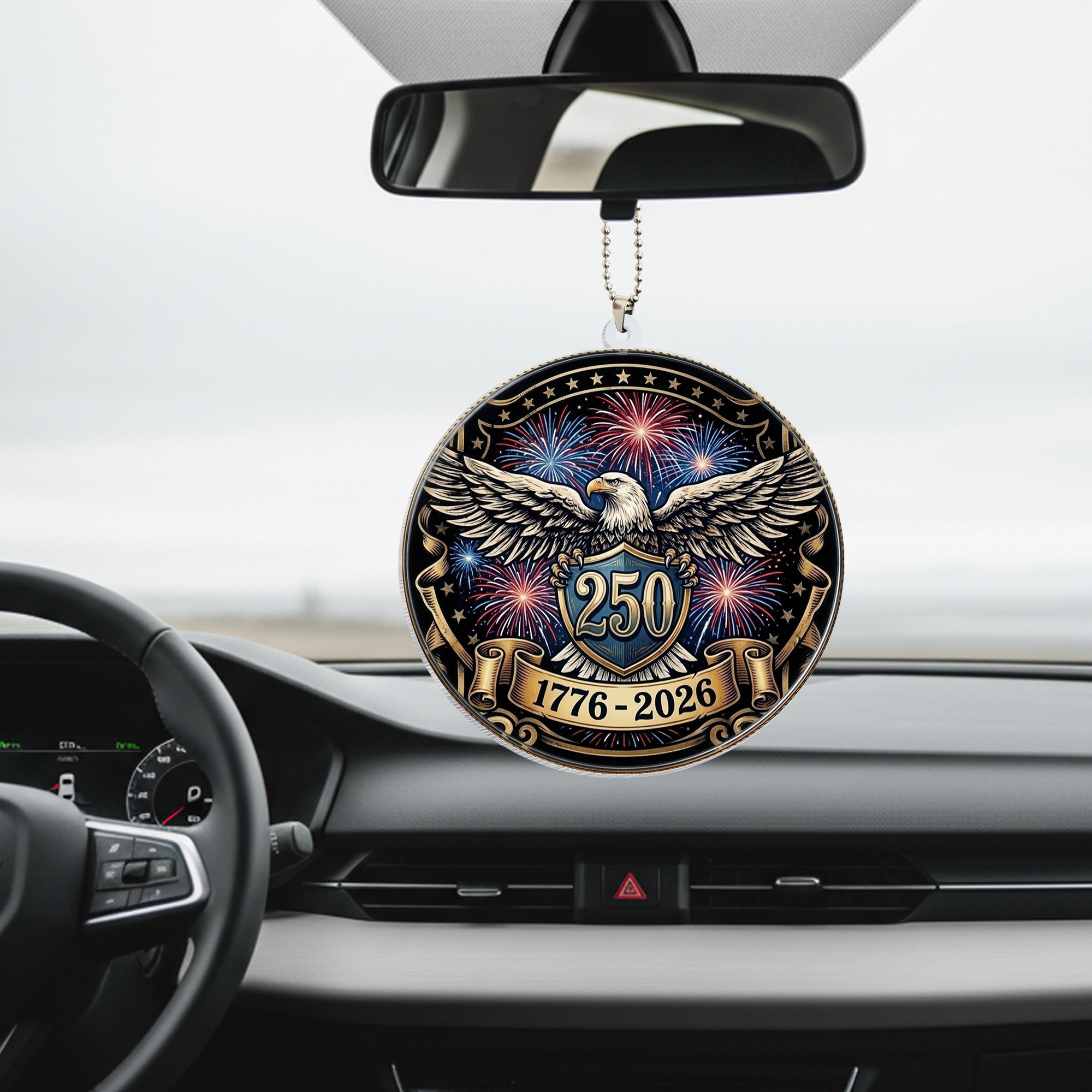 USA 250th Anniversary Rear View Mirror Accessory – Commemorative Hanging Ornament 06 - Delicate Leather  