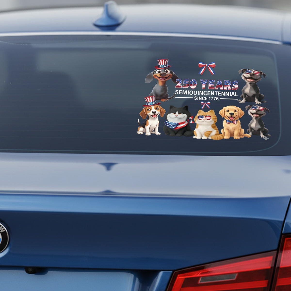 Red White & Woof 250 Years of Freedom Decal – Patriotic Pet Theme Sticker 03 - Delicate Leather  