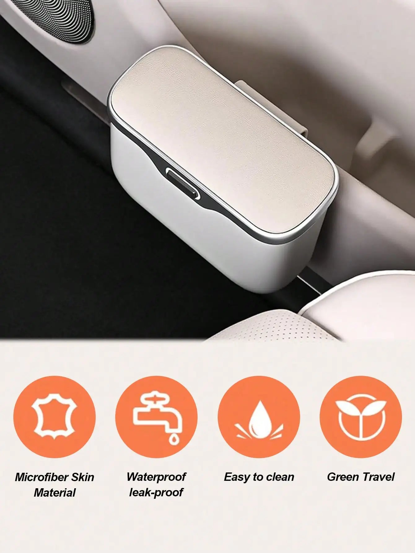 Multi-Functional Car Trash Bin – ABS Vehicle Trash Can & Storage Organizer - Delicate Leather  