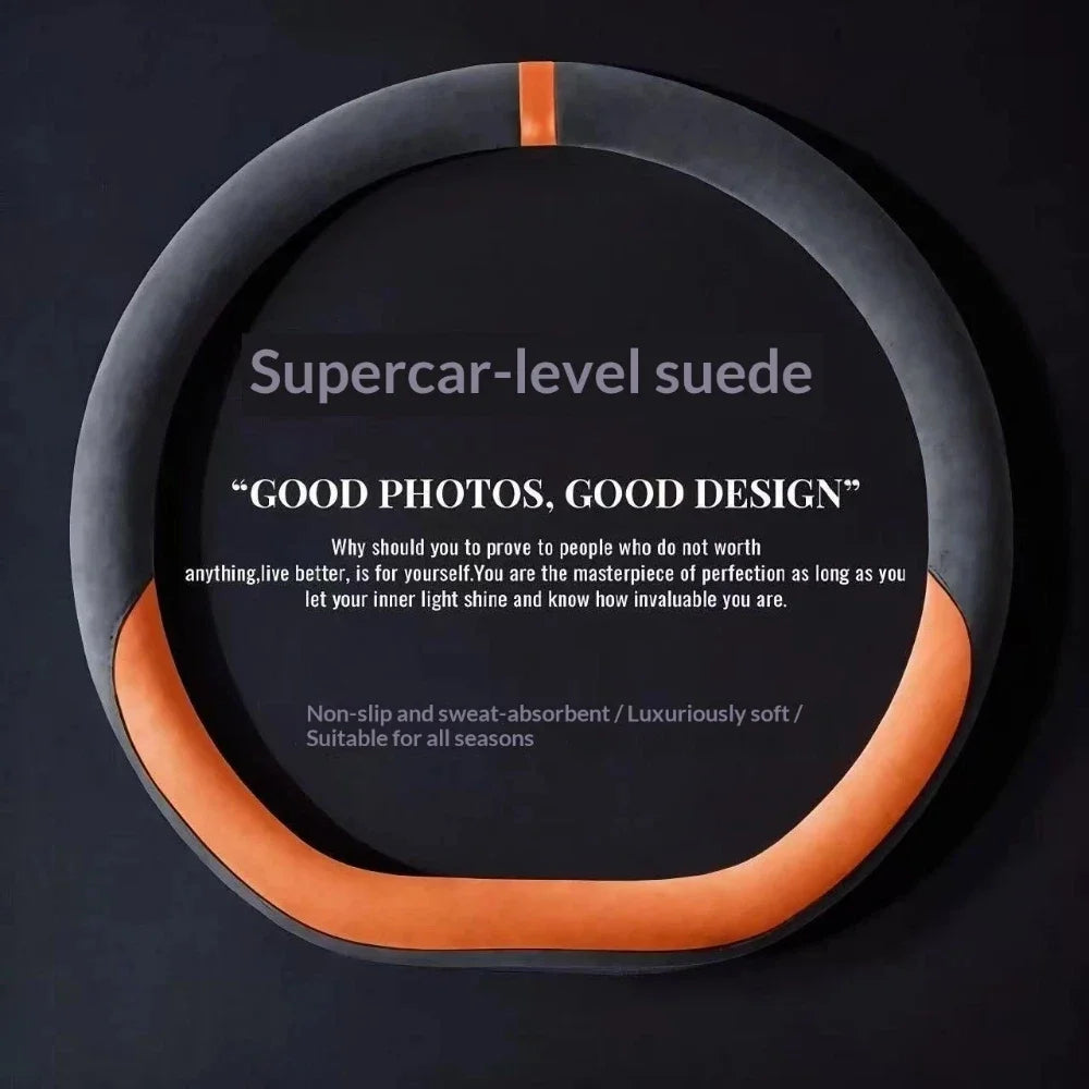 Suede Leather Steering Wheel Cover 37–38cm – Universal Anti-Slip Breathable Grip - Delicate Leather  