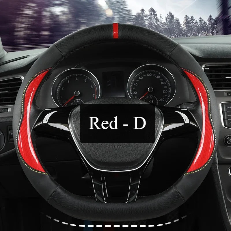 Microfiber Leather Steering Wheel Cover – Anti-Slip Universal O/D Shape Interior Accessory - Delicate Leather  