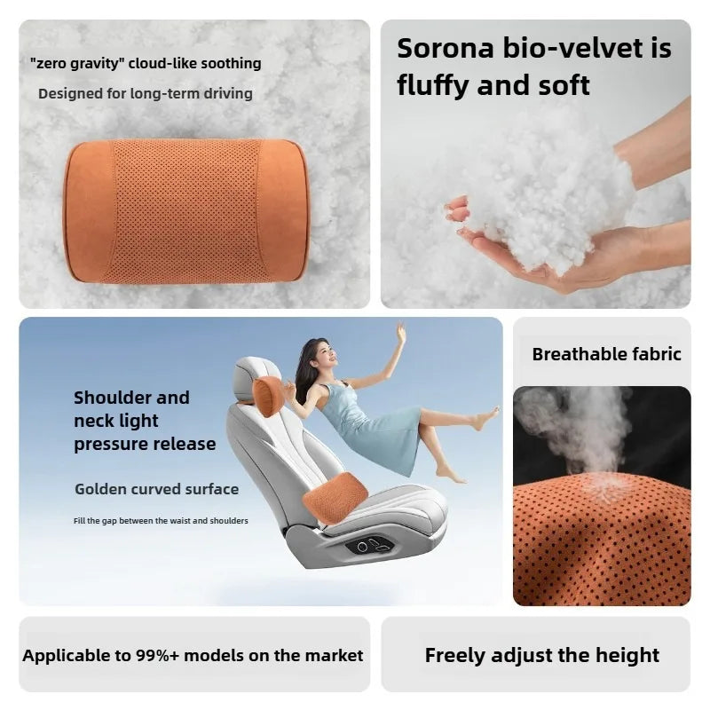 Suede Car Neck Pillow & Lumbar Cushion Set – Universal Fit Soft Headrest and Waist Support for Comfortable Driving - Delicate Leather  