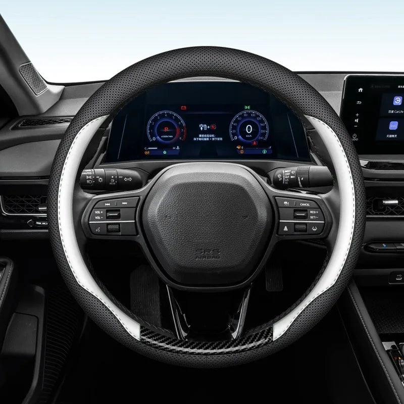 Universal Leather Steering Wheel Cover 38cm O/D Type – Non-Slip Breathable Car Interior Accessory - Delicate Leather  