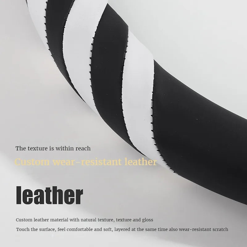 Universal Leather Car Steering Wheel Cover – Durable, Anti-Slip Grip for 14.5"–15" Wheels, Comfortable All-Season Protector - Delicate Leather  