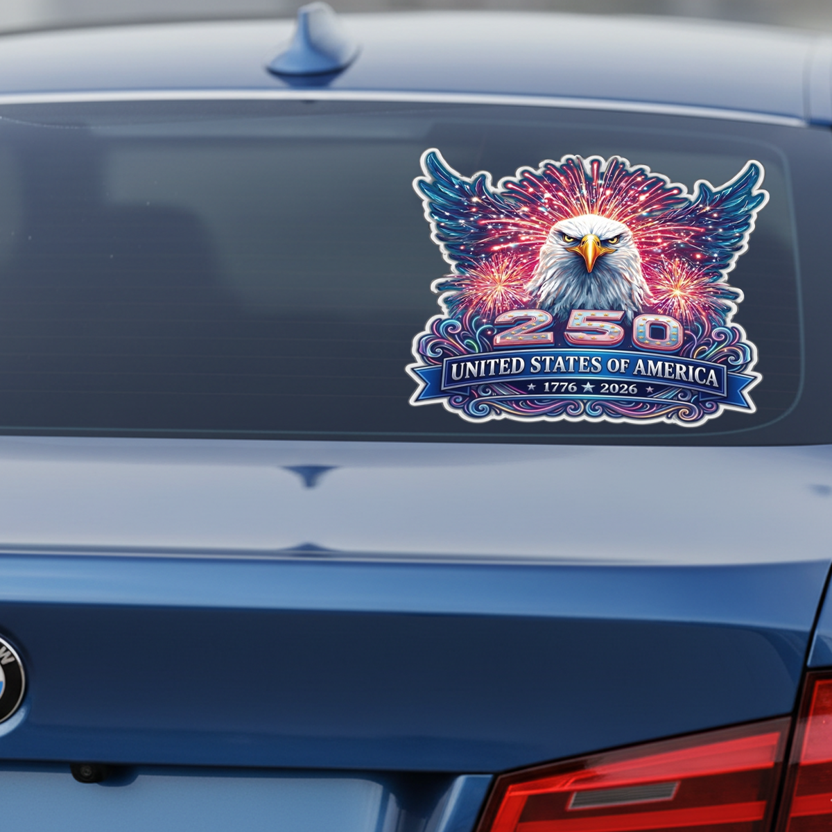 250 Years Anniversary Eagle & Fireworks Decal – Patriotic Vinyl Sticker 01 - Delicate Leather  