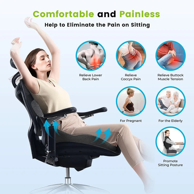 Memory Foam Seat Cushion – Portable Seat Pad for Car and Office Chair - Delicate Leather  