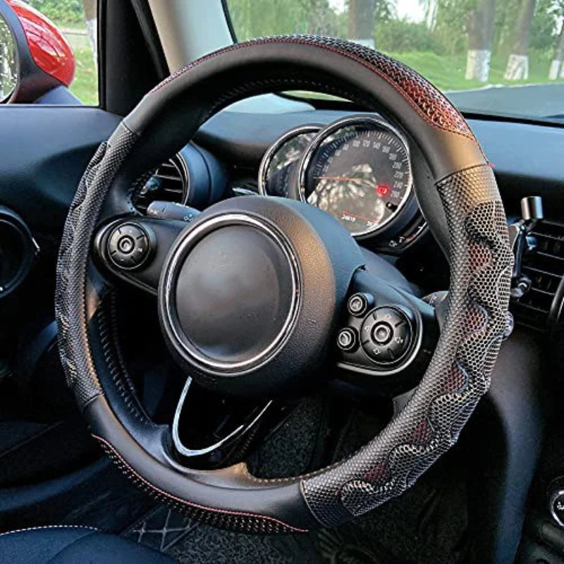 38cm Universal Steering Wheel Cover – 3D Honeycomb Anti-Slip Design, Fits 14.5–15 Inch Car Steering Wheels - Delicate Leather  