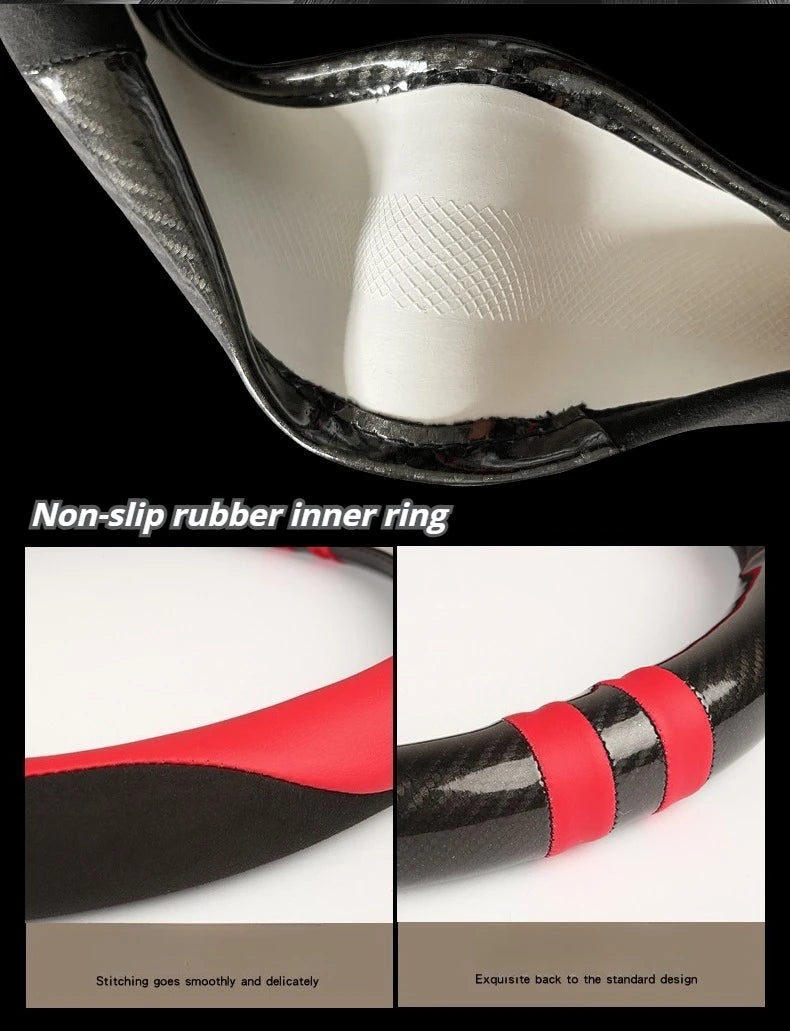 Color-Block Steering Wheel Cover – PU Leather & Suede Anti-Slip 14.5–15 Inch Universal Accessory - Delicate Leather  