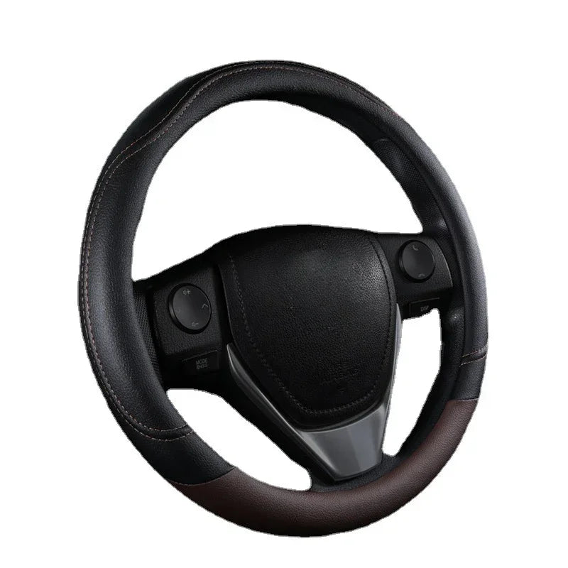 Universal 15-Inch Car Steering Wheel Cover – Breathable, Anti-Slip, PU Leather for All Seasons - Delicate Leather  