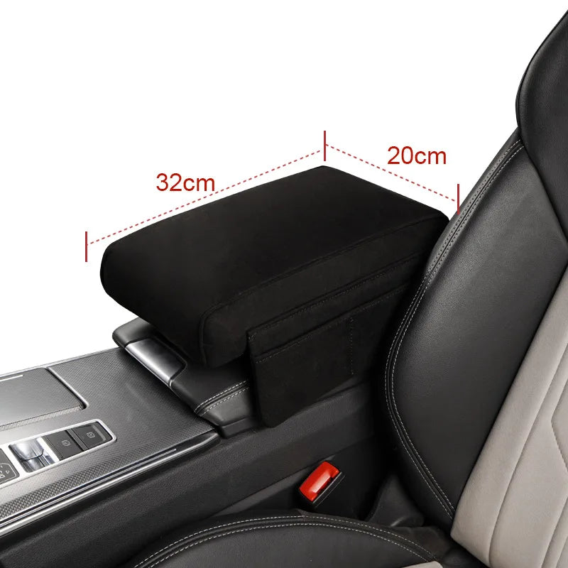 Suede Car Armrest Cushion with Cup Holder – Memory Foam Center Console Pad, Universal Fit, Enhanced Elbow Support - Delicate Leather  