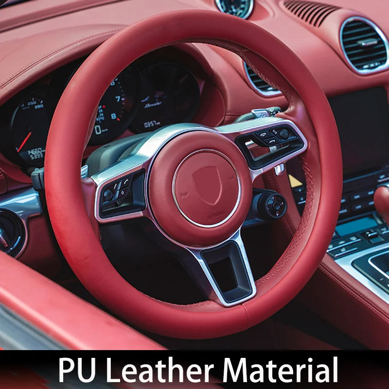 Car Steering Wheel Cover - Suede Steering Protector for Auto Interior Decoration - Universal Fit for 38cm Steering Wheel - Delicate Leather  