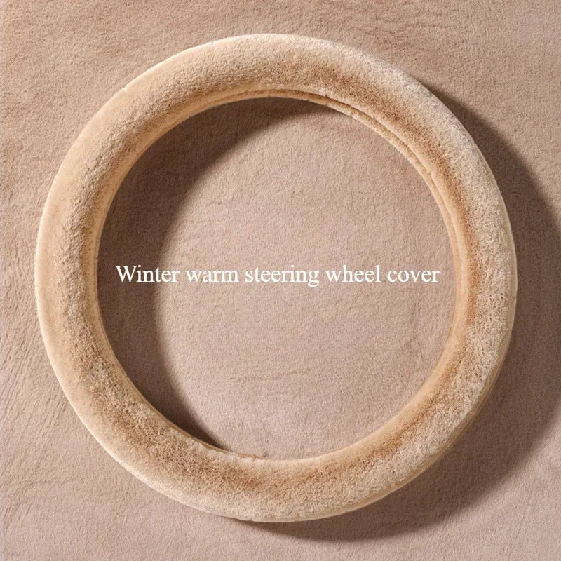 Universal Winter Plush Steering Wheel Cover – Warm Fashionable Car Accessory, Soft Anti-Slip Interior Cover - Delicate Leather  