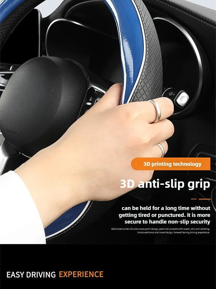 Fashion Steering Wheel Cover – Universal 38 cm Microfiber Leather Car Accessories, Non-Slip & Heat-Resistant Handle Grip for All Seasons - Delicate Leather  