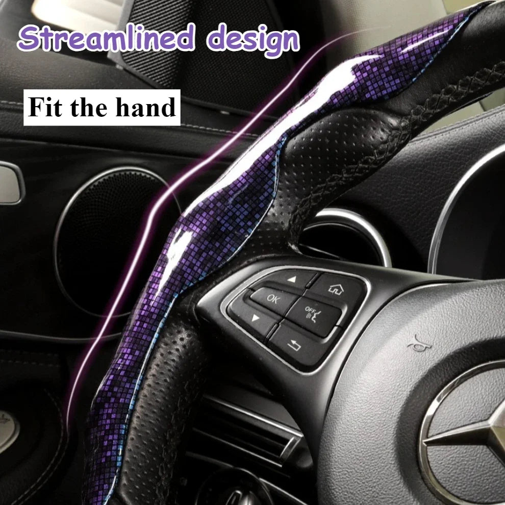 Premium Glossy Snap-On Steering Wheel Cover – Lightweight Non-Slip Universal Fit - Delicate Leather  