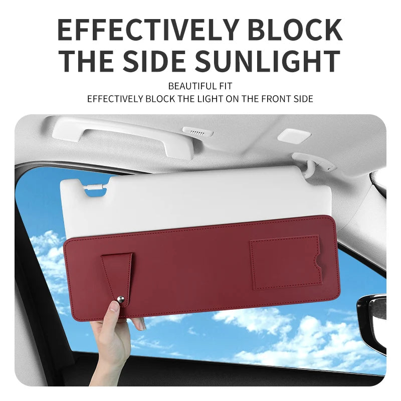 Car Sun Visor Extended Storage Board – Multi-Functional Anti-Glare Sunshade with Glasses & Card Holder - Delicate Leather  