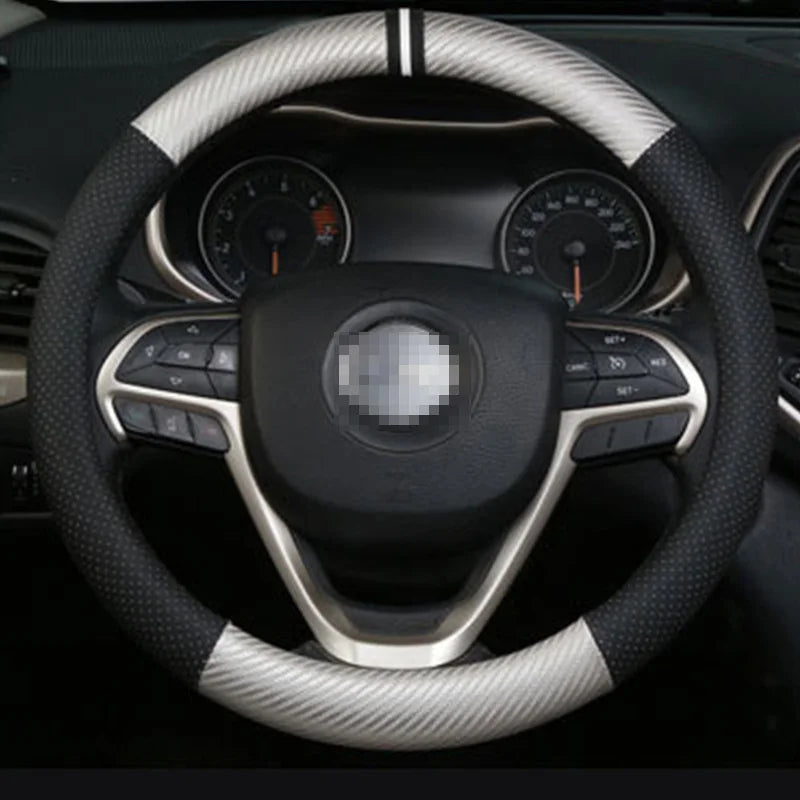 Full Leather Car Steering Wheel Cover – Breathable, Anti-Slip, Universal 37–38cm - Delicate Leather  