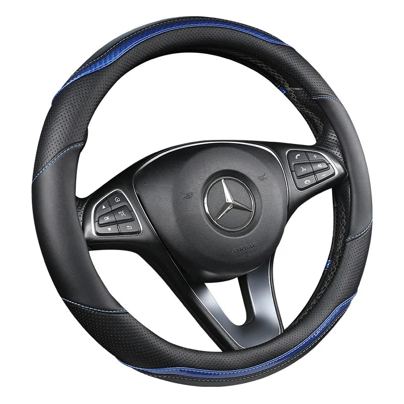 Four-Season Carbon Fiber Splicing Car Steering Wheel Cover – Universal Fit for 36–38/40 cm Wheels, Anti-Slip & Durable - Delicate Leather  