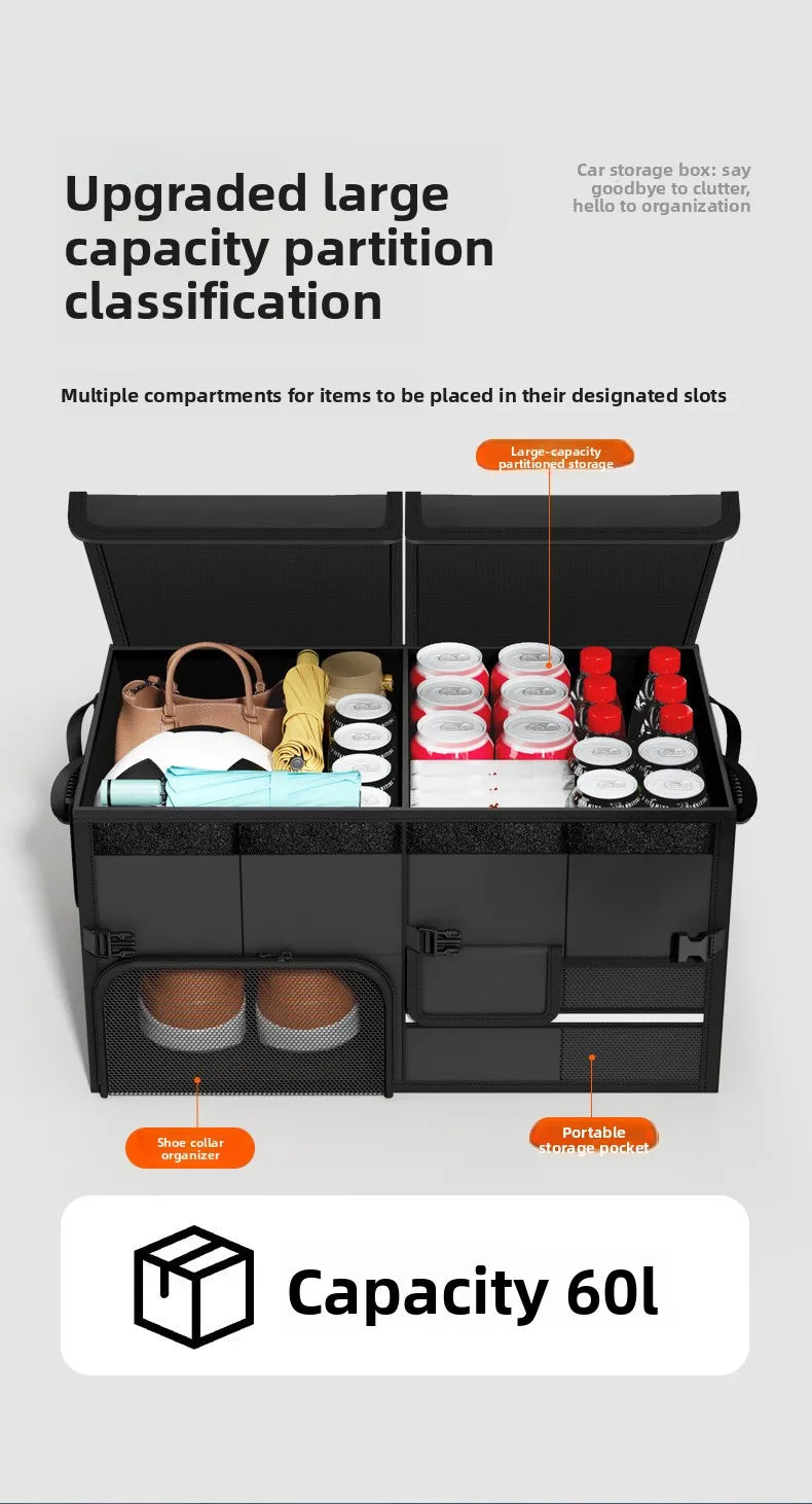 60L Foldable Car Trunk Organizer – Waterproof Large Capacity Storage Box for Travel & Outdoor Use - Delicate Leather  