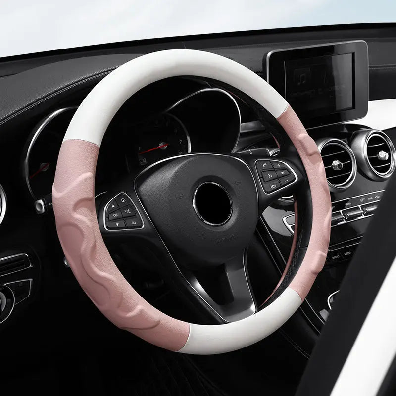 Carbon Fiber Leather Steering Wheel Cover – Non-Slip, Universal 38cm, Breathable, Luxury Car Interior Accessory - Delicate Leather  