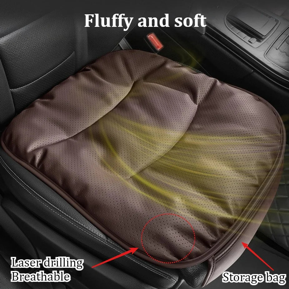 Premium Car Seat Cushion – Luxury PU Leather Perforated Design, Breathable Cloud-Soft Comfort, Easy-to-Install Universal Pad - Delicate Leather  