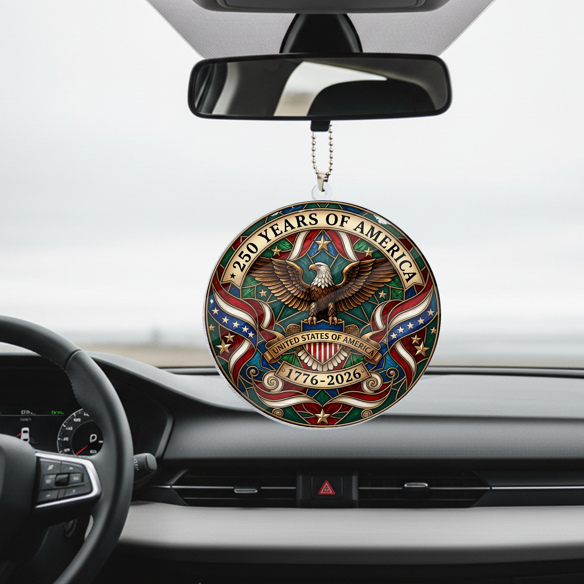 USA 250th Anniversary Rear View Mirror Accessory – Commemorative Hanging Ornament 07 - Delicate Leather  