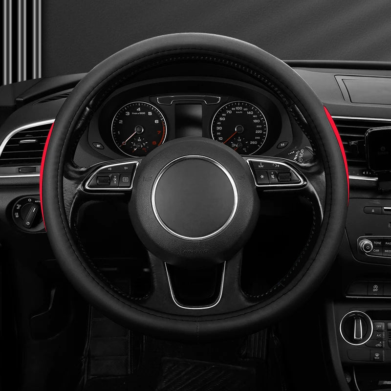 Leather Car Steering Wheel Cover, Fine Skin Texture, Comfortable Grip, Wear-Resistant, All-Season, Universal Fit - Delicate Leather  