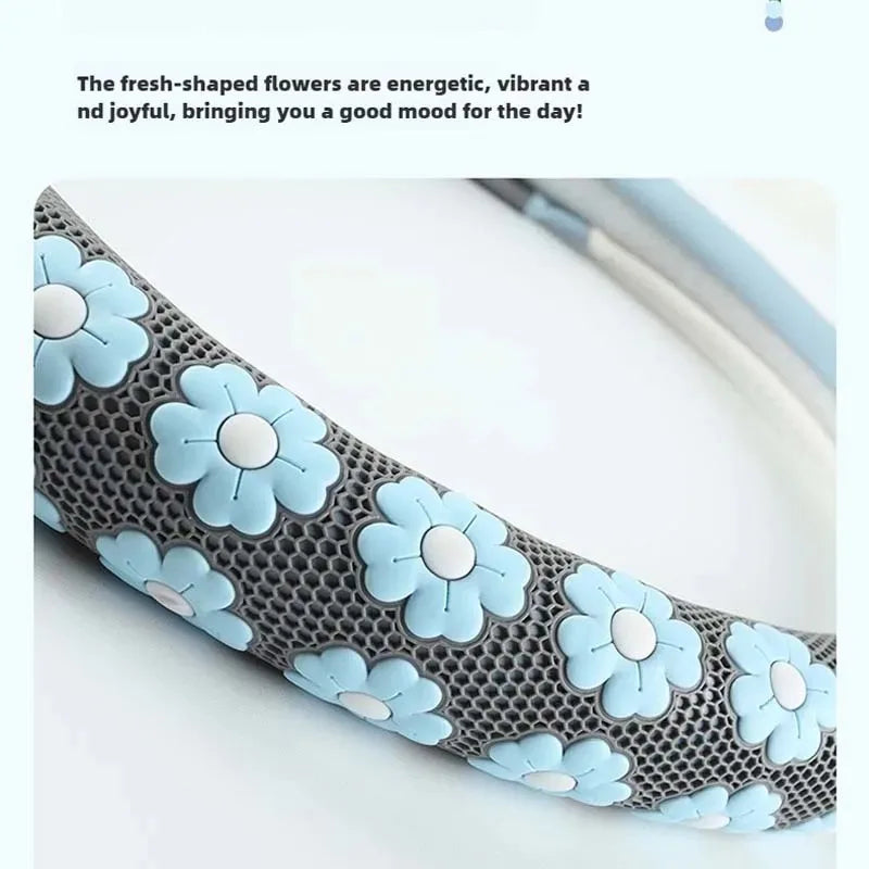 Cute Flower Design Car Steering Wheel Cover for Women - Universal Non-Slip Handle Cover - Nappa Leather & Silicone Car Accessories - Delicate Leather  