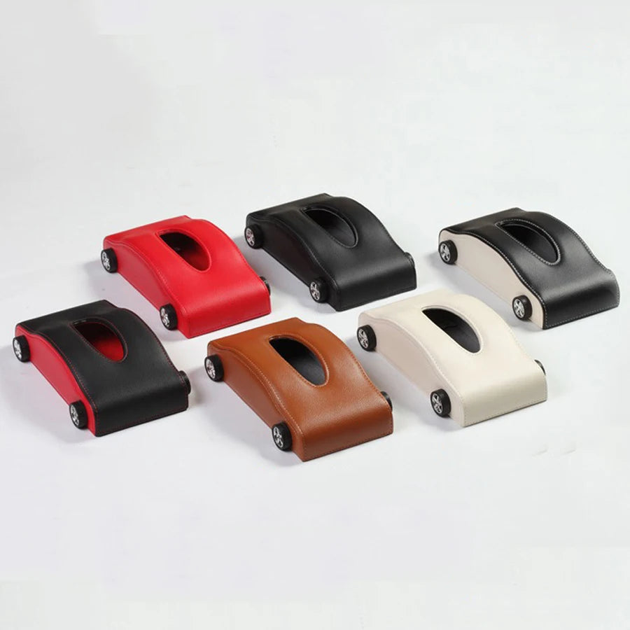 High-End PU Leather Car Tissue Box Holder – Magnetic Bottom Armrest Tissue Cover, Luxury Car Interior Organizer - Delicate Leather  